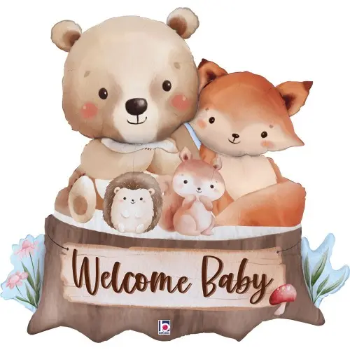 Fóliový balonek Woodland Welcome Baby zvířátka 86 cm