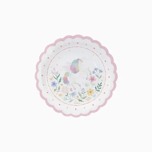 Papírové talířky Jednorožec Romantic – 18 cm, 6 ks