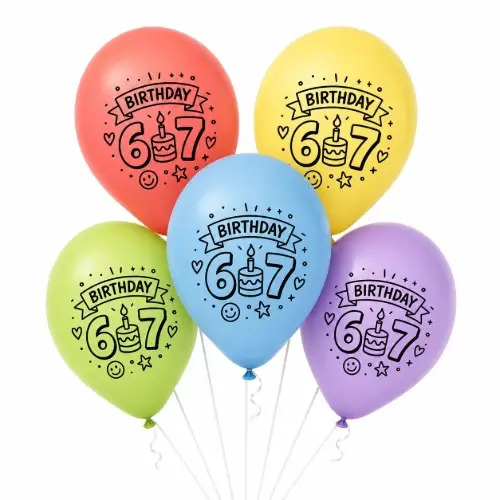Latexové balonky 6 7 Birthday mix barev – 30 cm/12", 5 ks