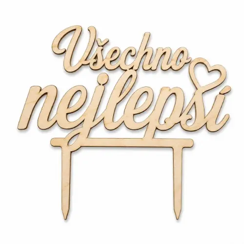 Dřevěný zápich na dort Všechno nejlepší – 10 × 6 cm