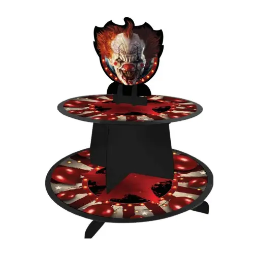 Třípatrový stojan na muffiny Strašidelný cirkus – klaun, 40 x 30 cm