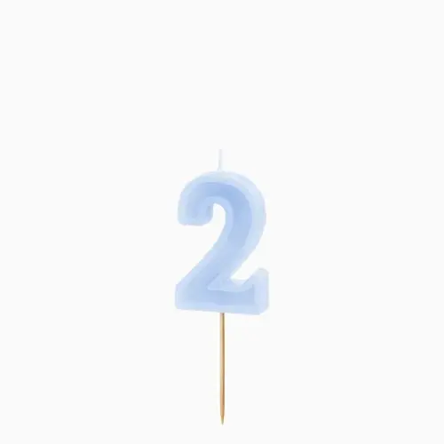 Dortová svíčka číslo 2 – pastelově modrá, 6 cm