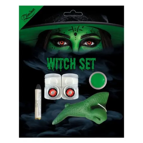 Halloween make-up set Witch – čočky, nos a líčení