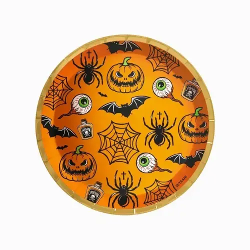 Papírové talíře Halloween oranžové 23 cm – 6 ks