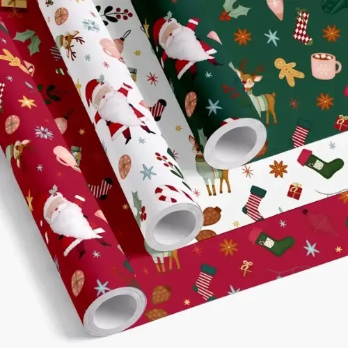 Vánoční balicí papír Santa Claus a vánoční motivy – 70 cm × 5 m
