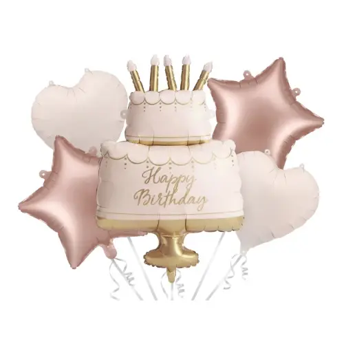 Sada fóliových balónků Pastelový dort Happy Birthday – 5 ks