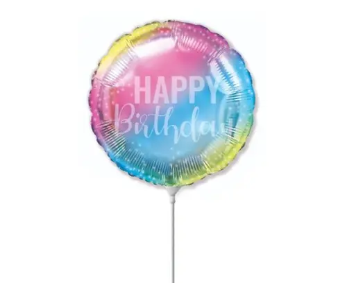Balónek na tyčku Happy Birthday pastelový gradient 23 cm