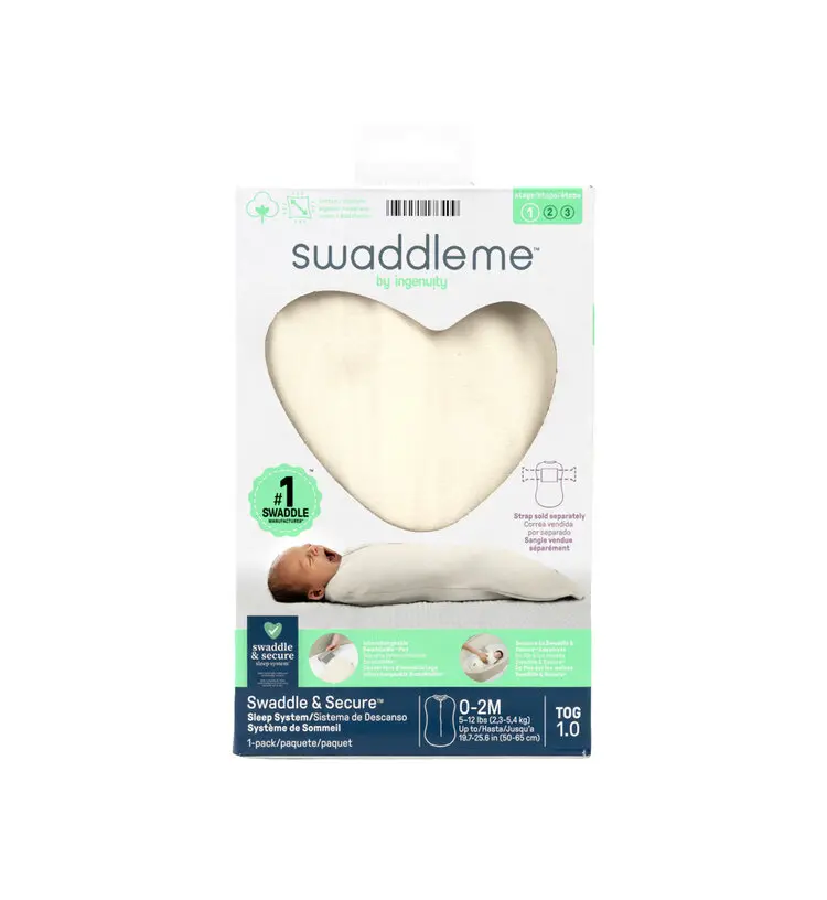 INGENUITY Zavinovačka bavlněná SwaddleMe™ 1 TOG pro zavinutí a klidný spánek, Ivory, 0-2 m