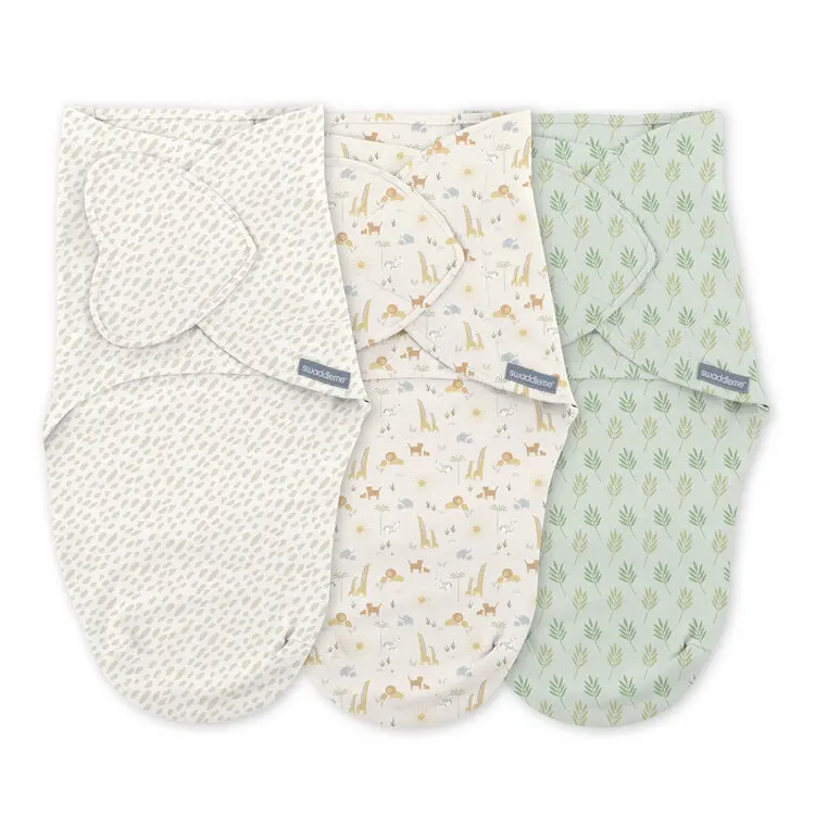 INGENUITY Zavinovačka SwaddleMe™ Ulitka bavlna 1 TOG 0-3m Monogram Collection™ Safari Swaddle, 3ks