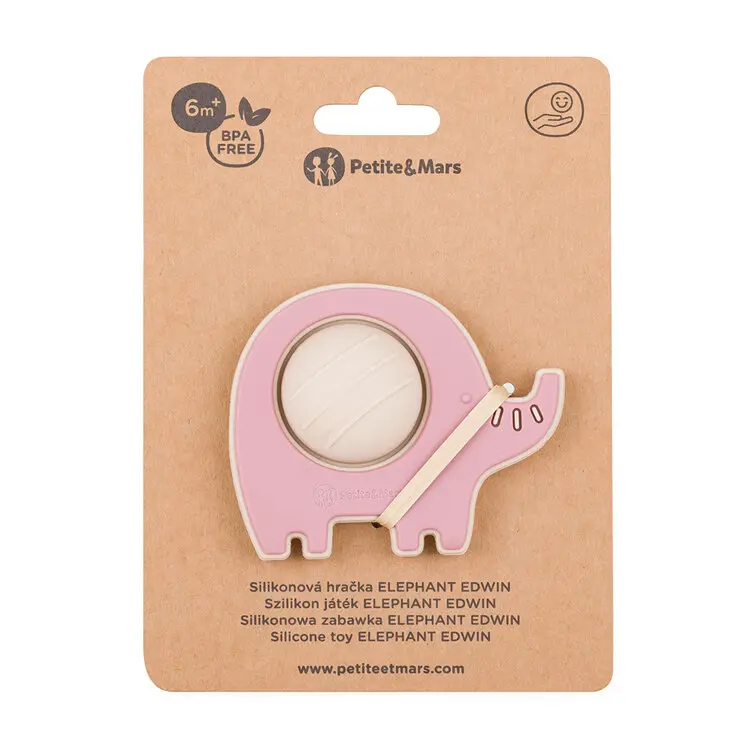 PETITE&MARS Hračka silikonová Elephant Edwin Dusty Rose 6m+