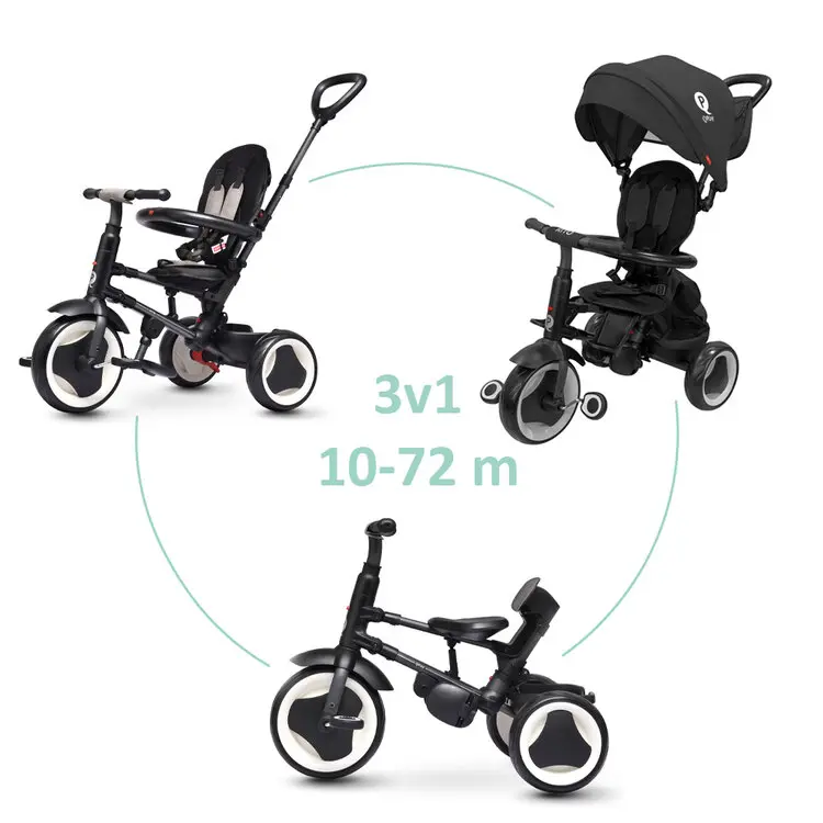 QPLAY Trojkolka Rito eva plus Black, věk 10-72 měsíců