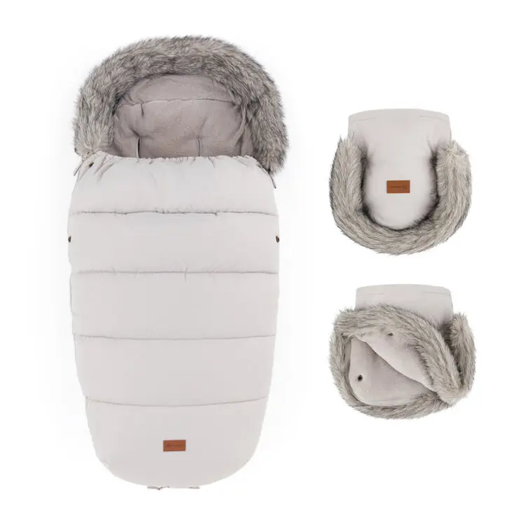 PETITE&MARS Sada zimního fusaku Comfy 4v1 + rukavice na kočárek Furry Champagne Shower