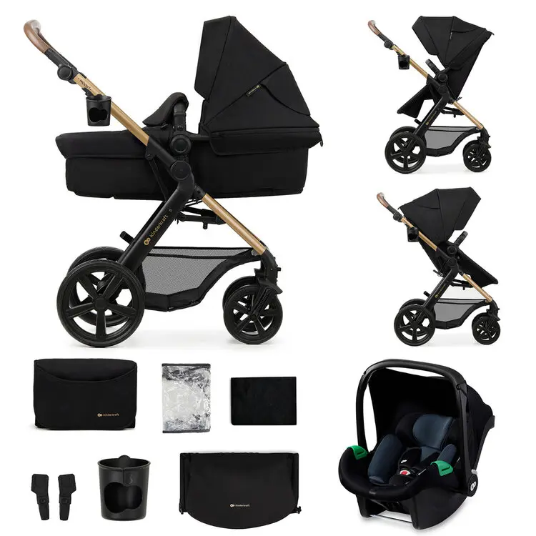 KINDERKRAFT Kočík kombinovaný Moov 2 3v1 Pure Black - pěnová kola