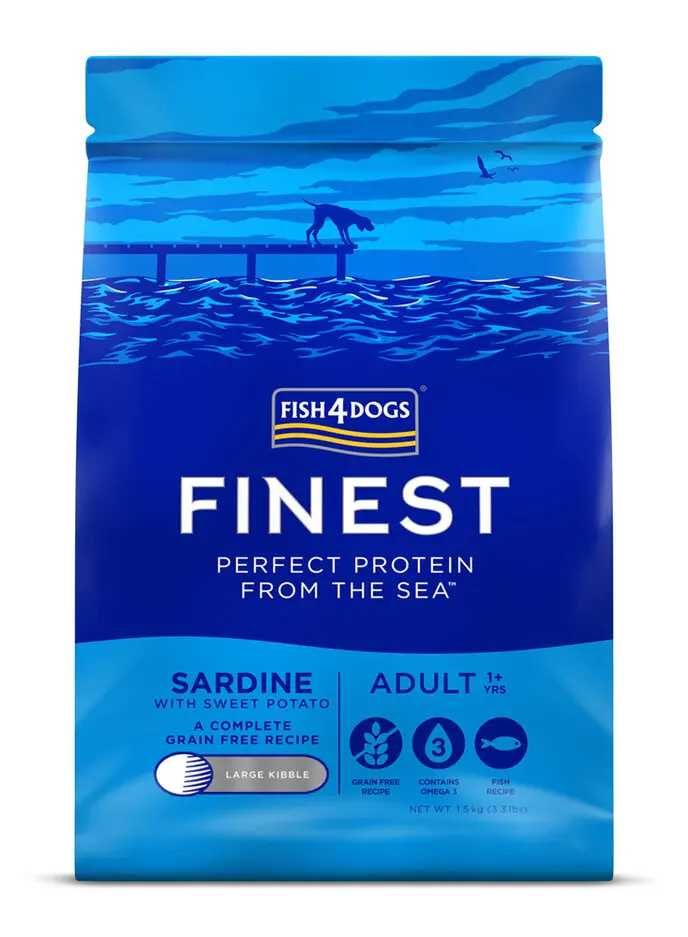 FISH4DOGS Granule velké pro dospělé psy Finest sardinka se sladkými bramborami