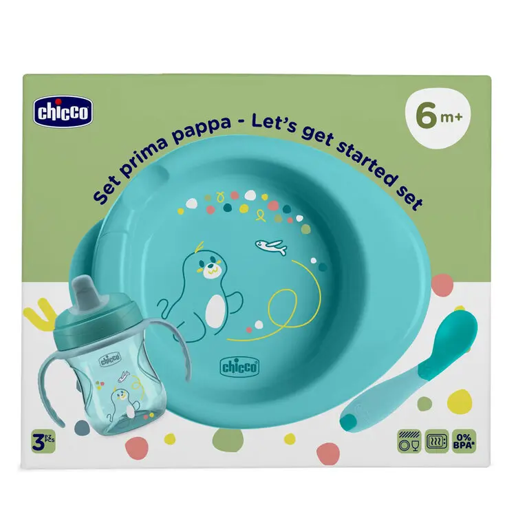 CHICCO Startovní set - talíř, láhev a lžička
