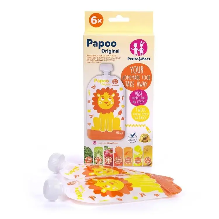 Petite&Mars Kapsička na jídlo Papoo Original Lion 6ks