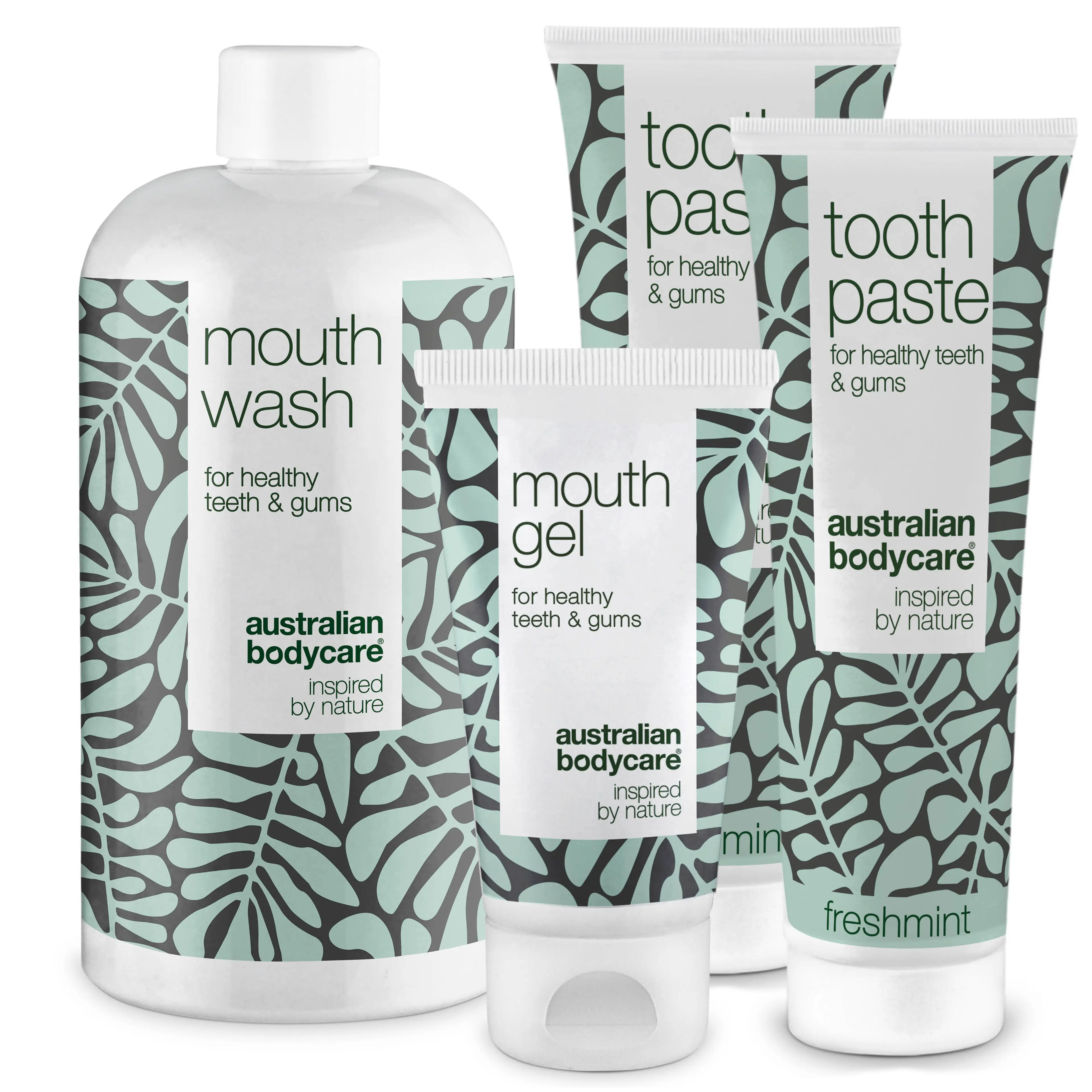 Balení 4 produktů s Tea Tree olejem na ústní hygienu — Pro každodenní péči při kvasince v ústech, paradentóze a zánětu dásní.