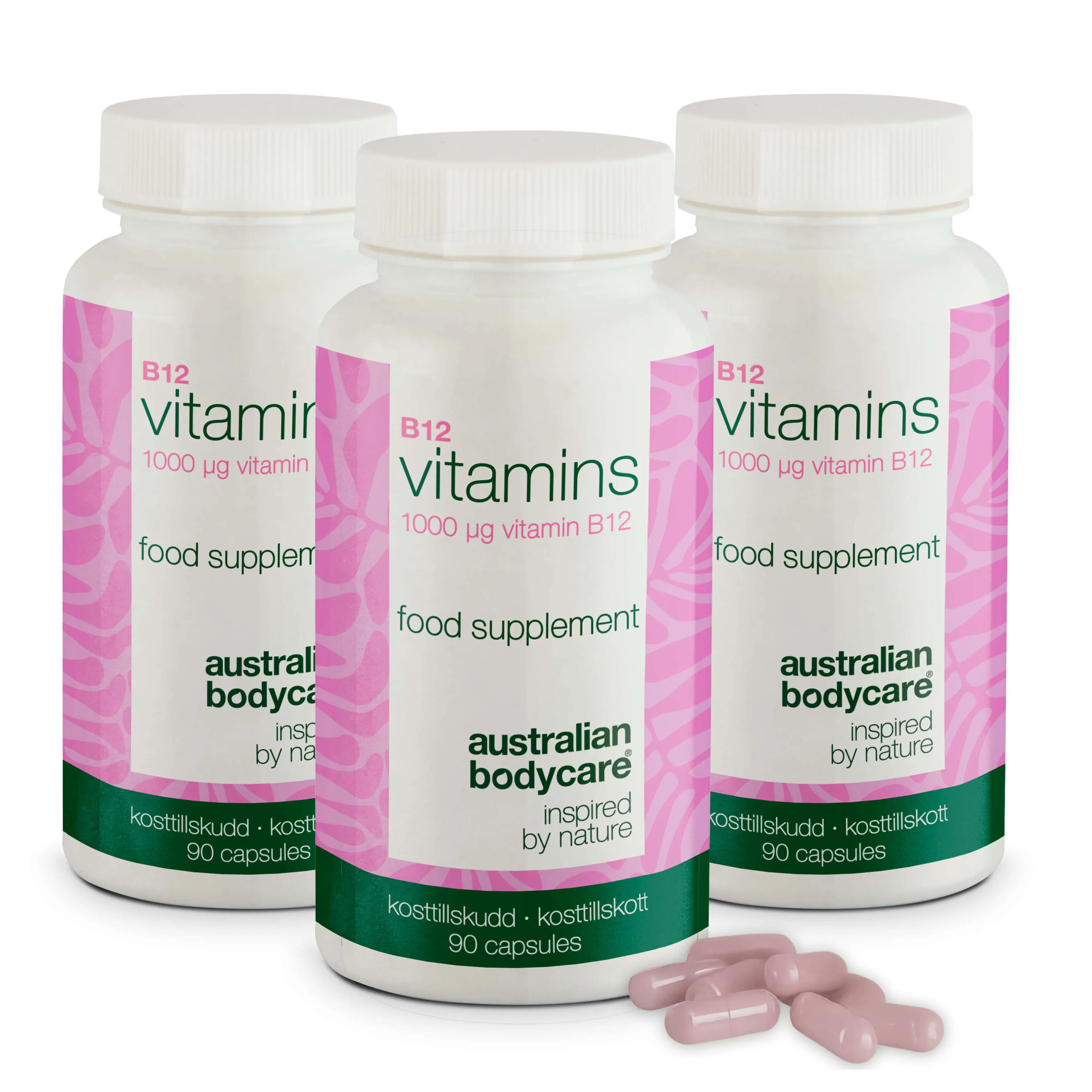 Vitamin B12 – Doplněk 1000 µg, 90 veganských kapslí — Doplněk stravy s vysokou dávkou vitaminu B12 – 90 veganských kapslí na 90 dní. Každodenní podpora energie a rostlinné stravy.