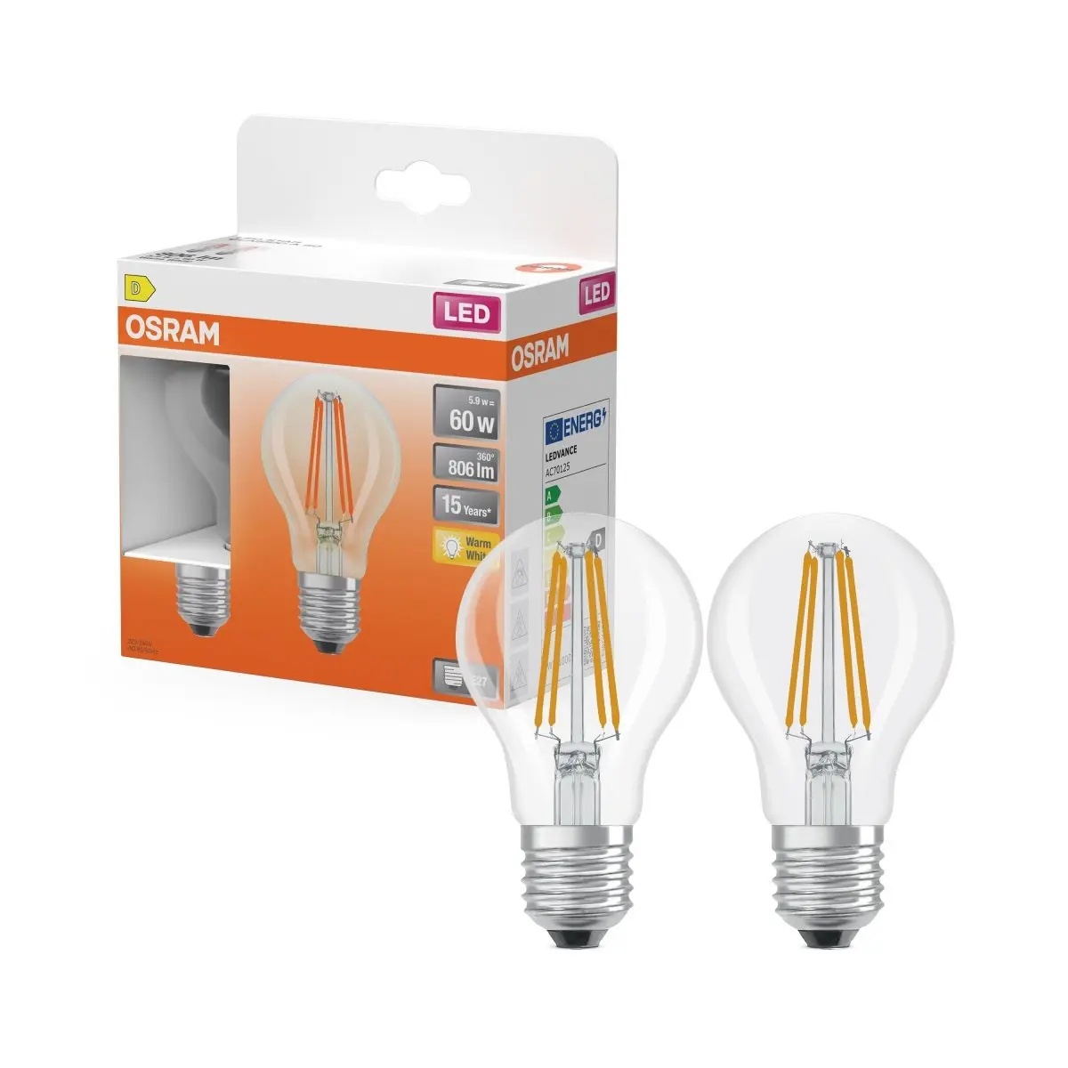 2 ks filamentová žárovka LED STAR CLASSIC E27 6.5W, teplá bílá OSRAM