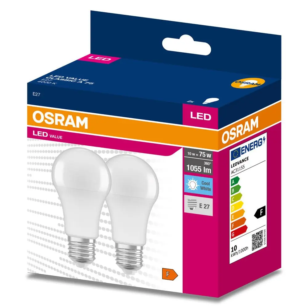2 ks matná LED žárovka E27 10 W CLASSIC A, studená bílá