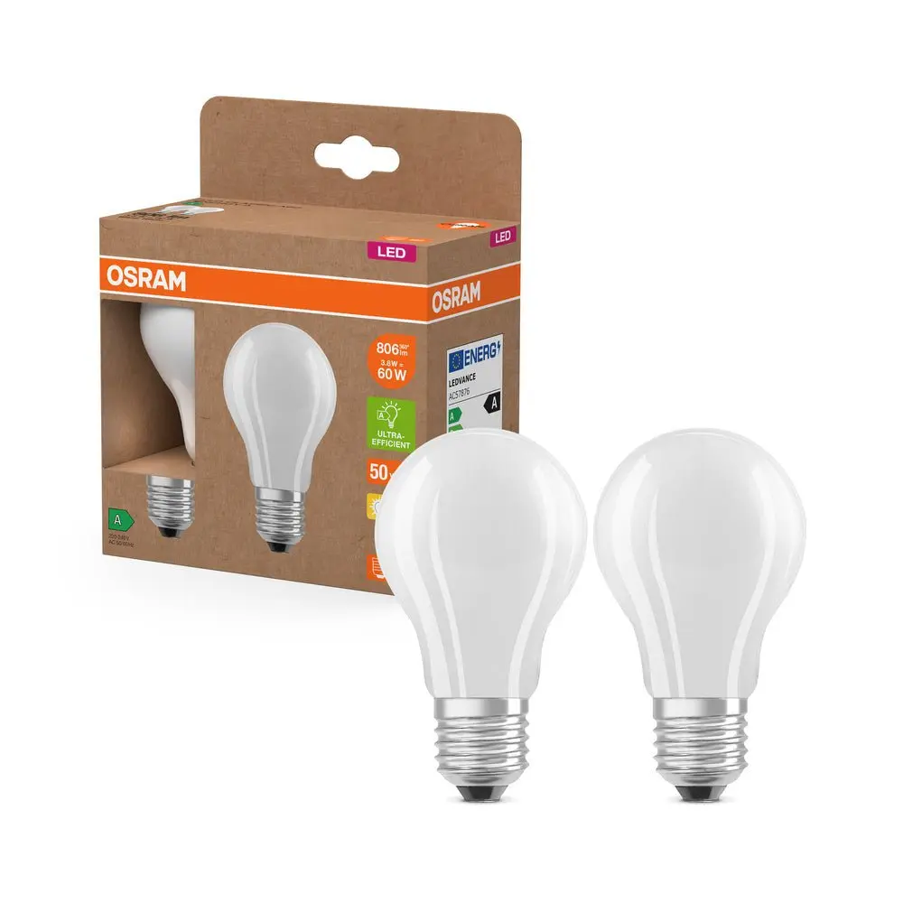 2x ultra účinná LED žárovka matná E27 3.8W CLASSIC A, teplá bílá