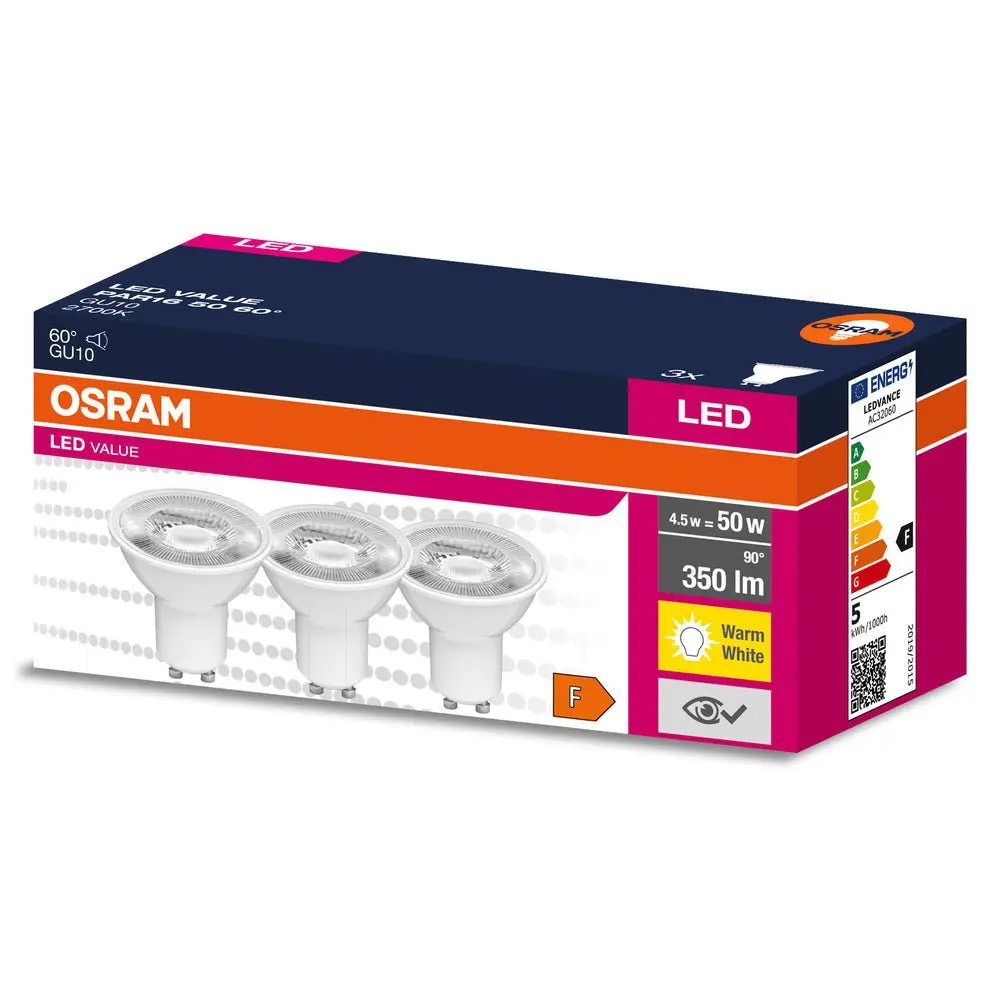 3 ks LED bodovka GU10 4.5 W 60° PAR16, teplá bílá
