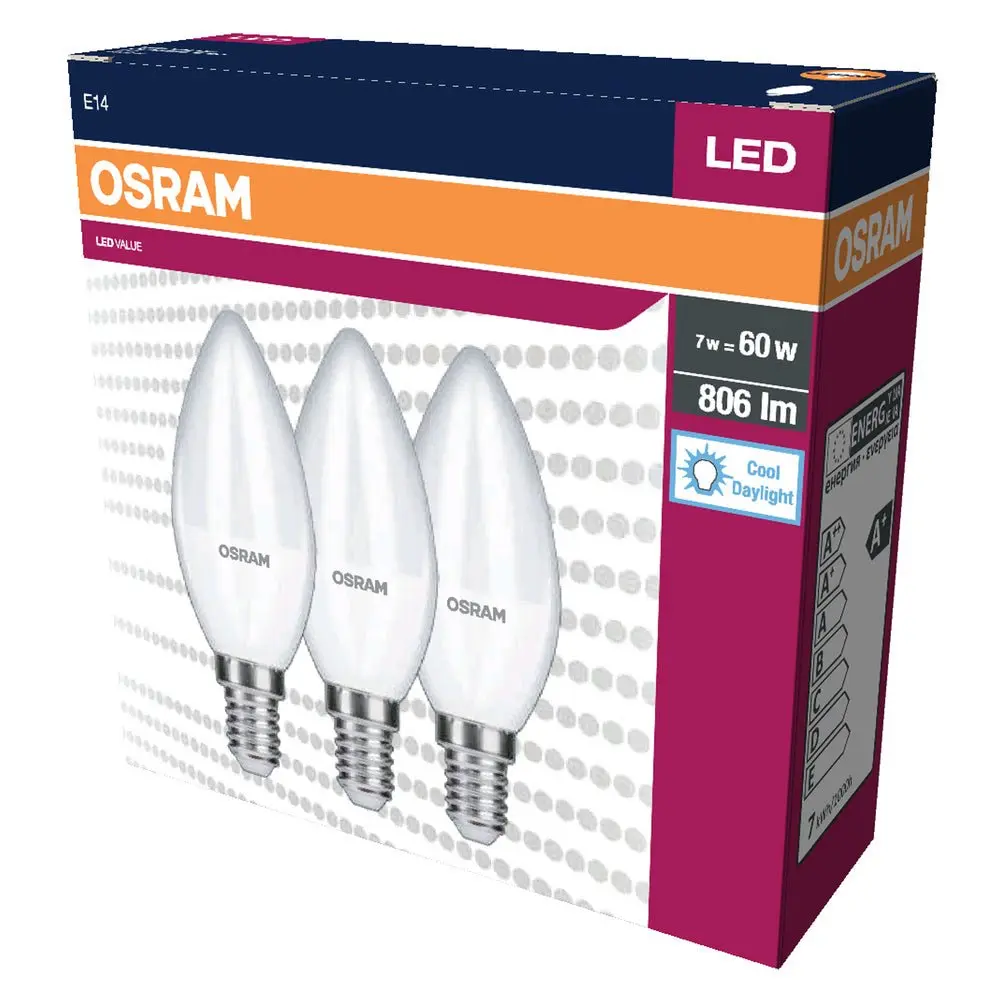 3 ks LED žárovka E14 7.5 W CLASSIC B, studená denní bílá