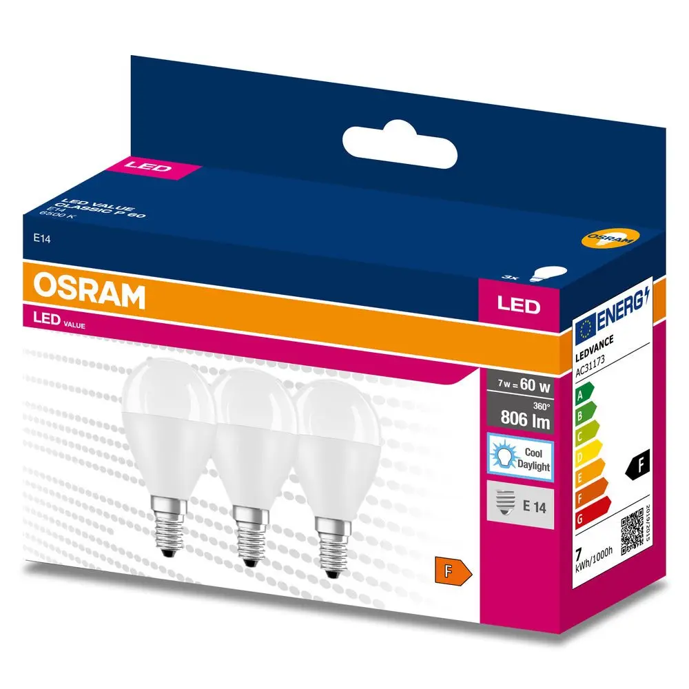 3 ks LED žárovka E14 7.5 W CLASSIC P, studená denní bílá