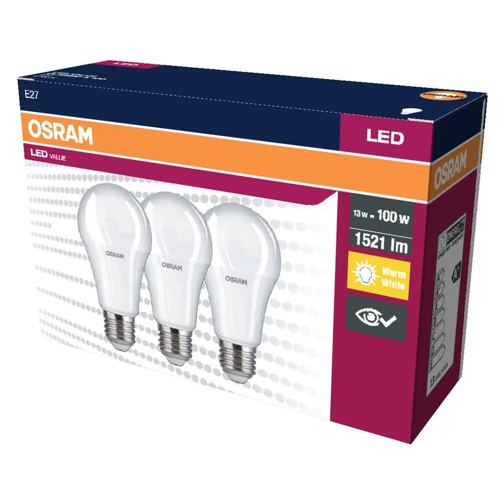 3 ks matná LED žárovka E27 13 W 1521 lm CLASSIC A, teplá bílá