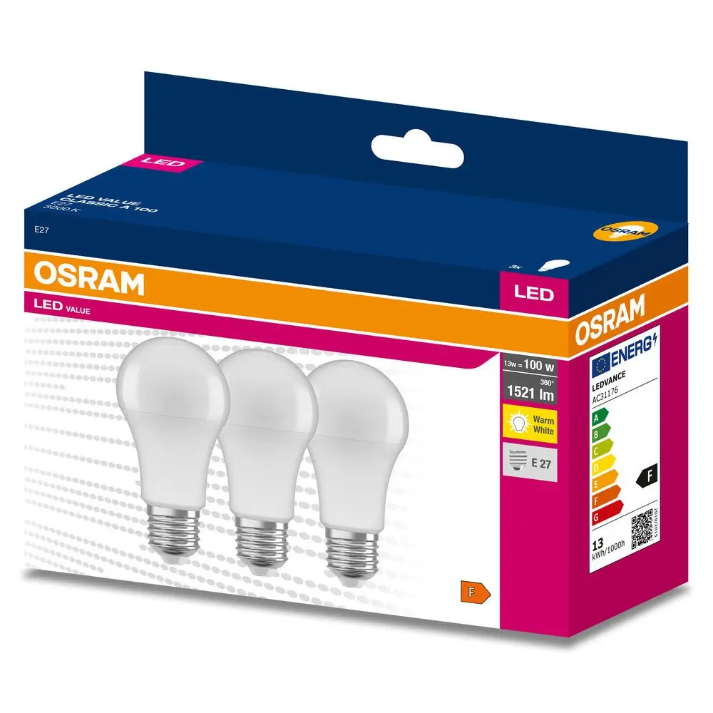 3 ks matná LED žárovka E27 13 W CLASSIC A, teplá bílá