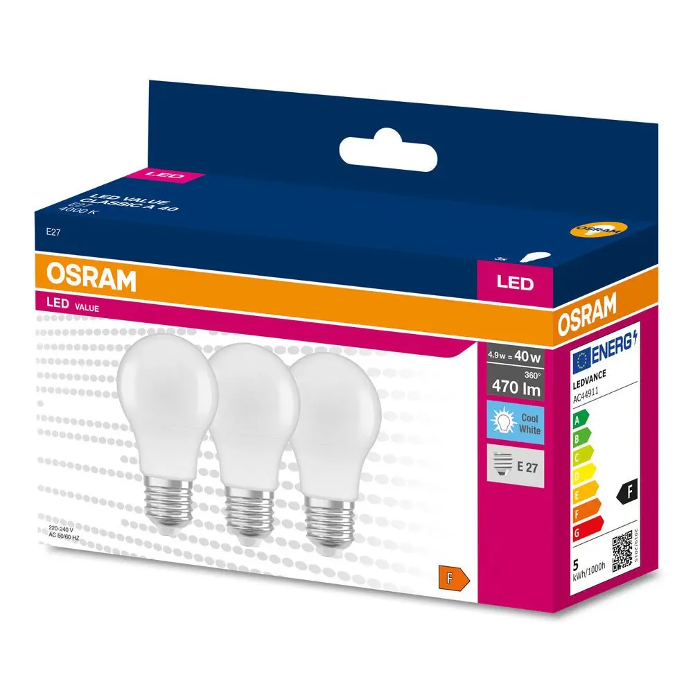 3 ks matná LED žárovka E27 4.9 W CLASSIC A, studená bílá