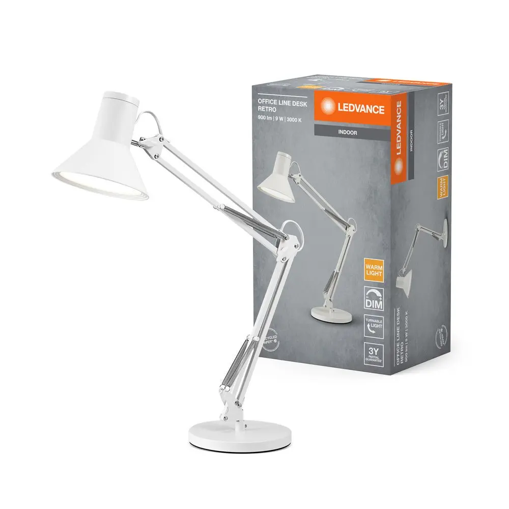 Bílá stolní lampa stmívatelná 9W OFFICE DESK RETRO, teplá bílá