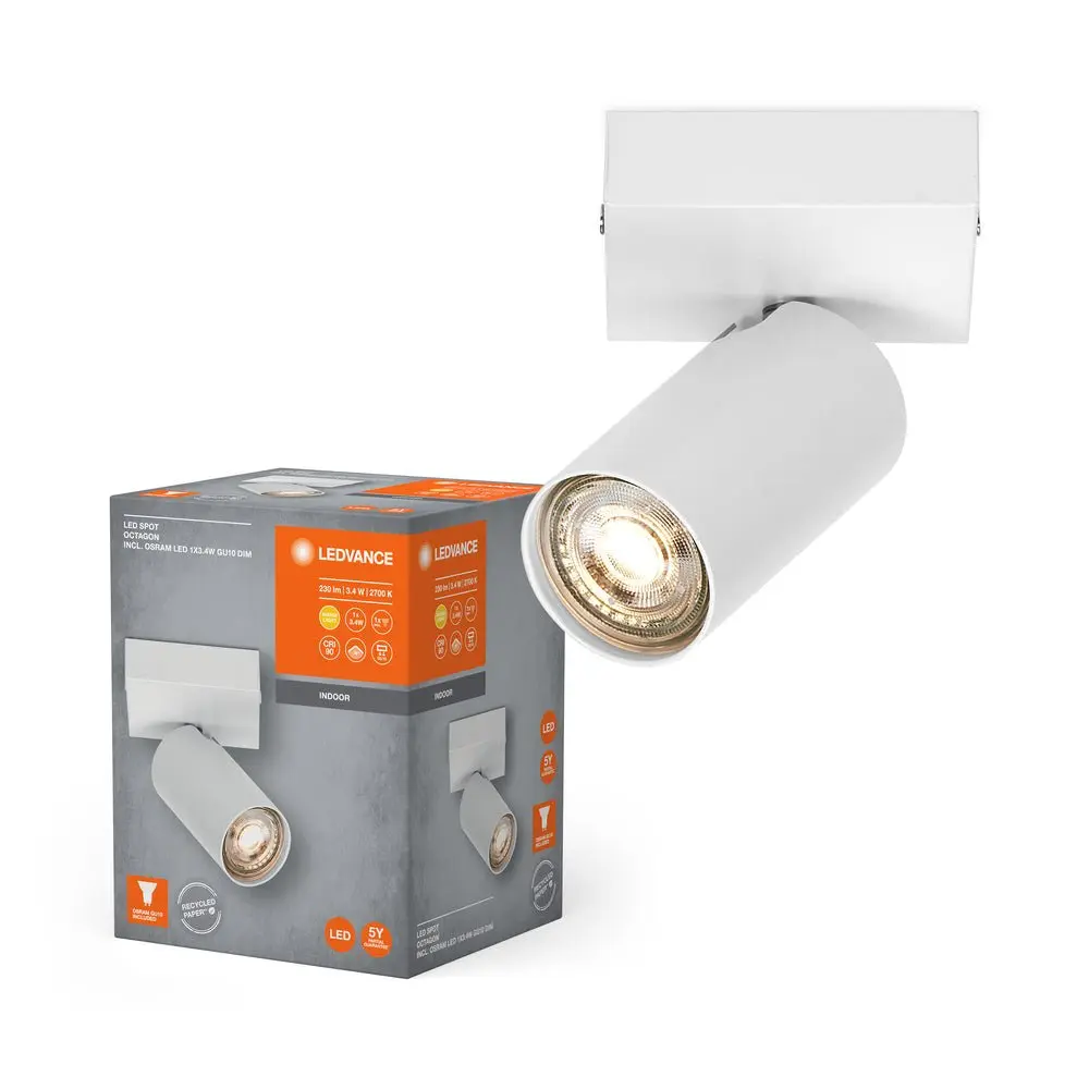 Bílé LED nástěnné svítidlo GU10 OCTAGON, teplá bílá