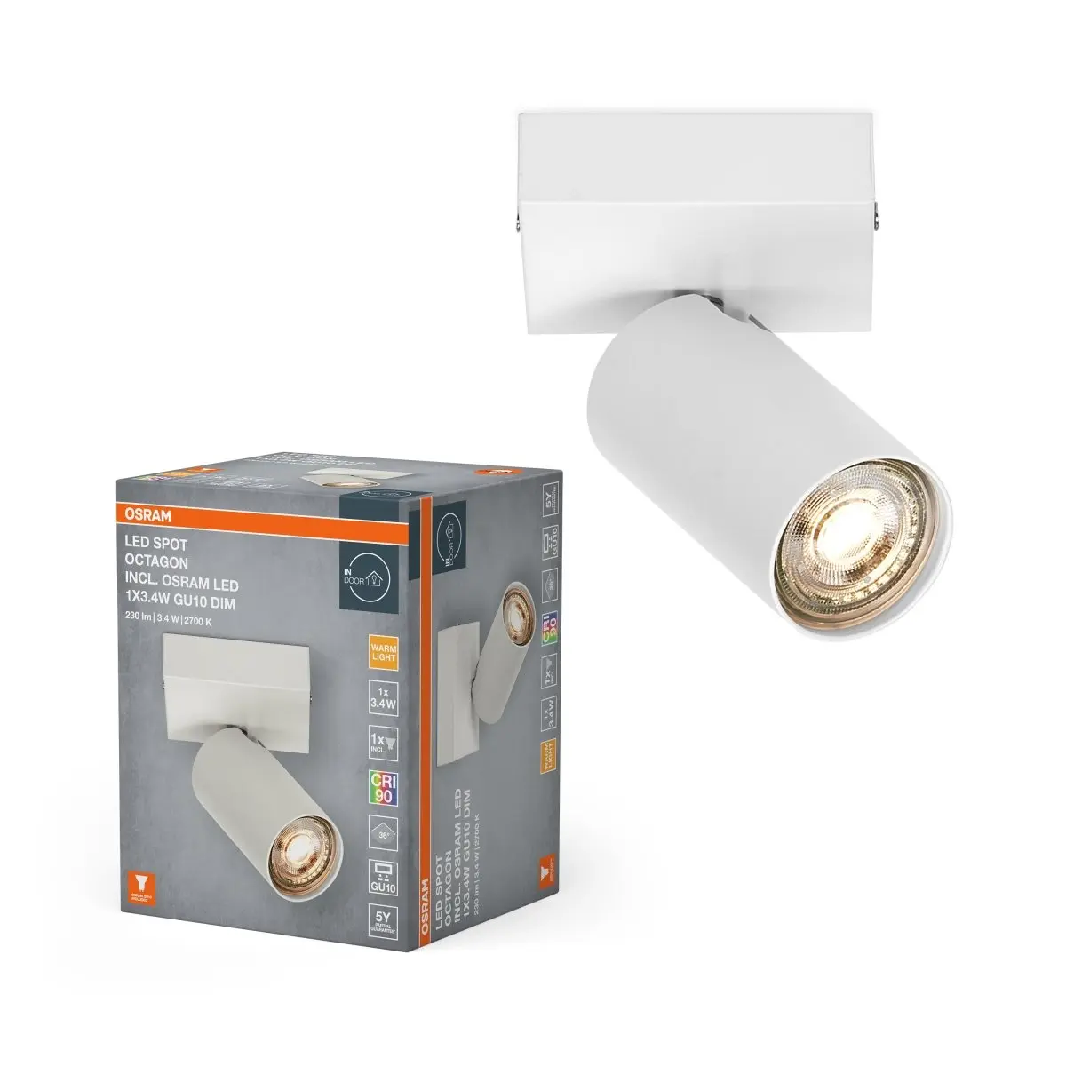 Bílé LED nástěnné svítidloU10 OCTAGON, teplá bílá OSRAM