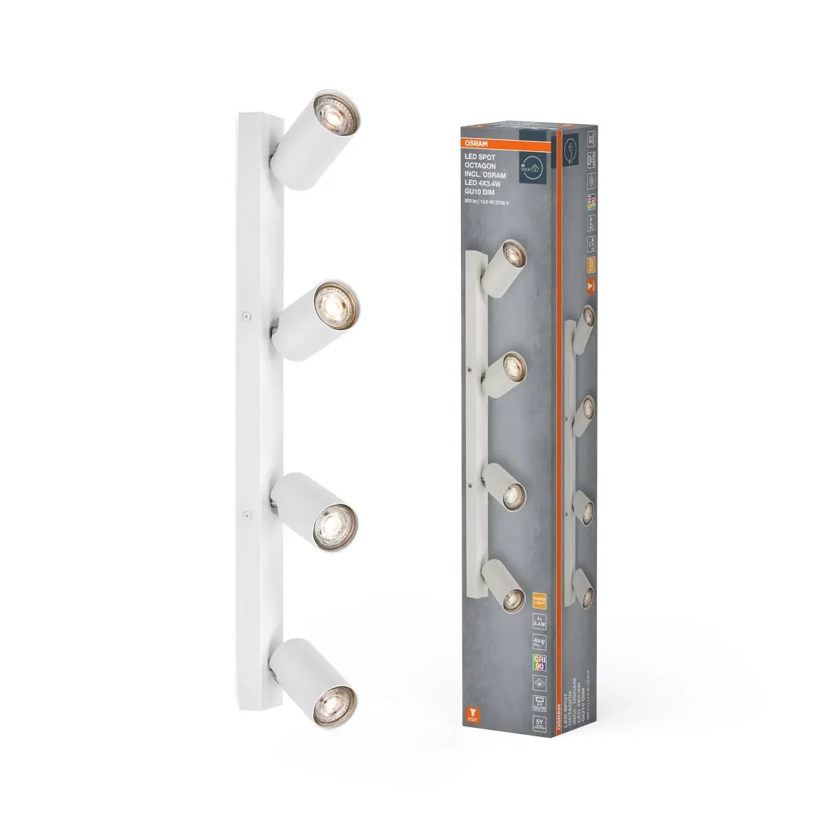 Bílé LED stropní svítidlo 4 xU10 13,6 W OCTAGON, teplá bílá OSRAM