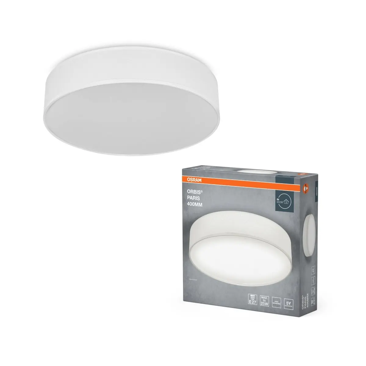 Bílé stropní svítidlo E27 ORBIS PARIS 400 mm OSRAM