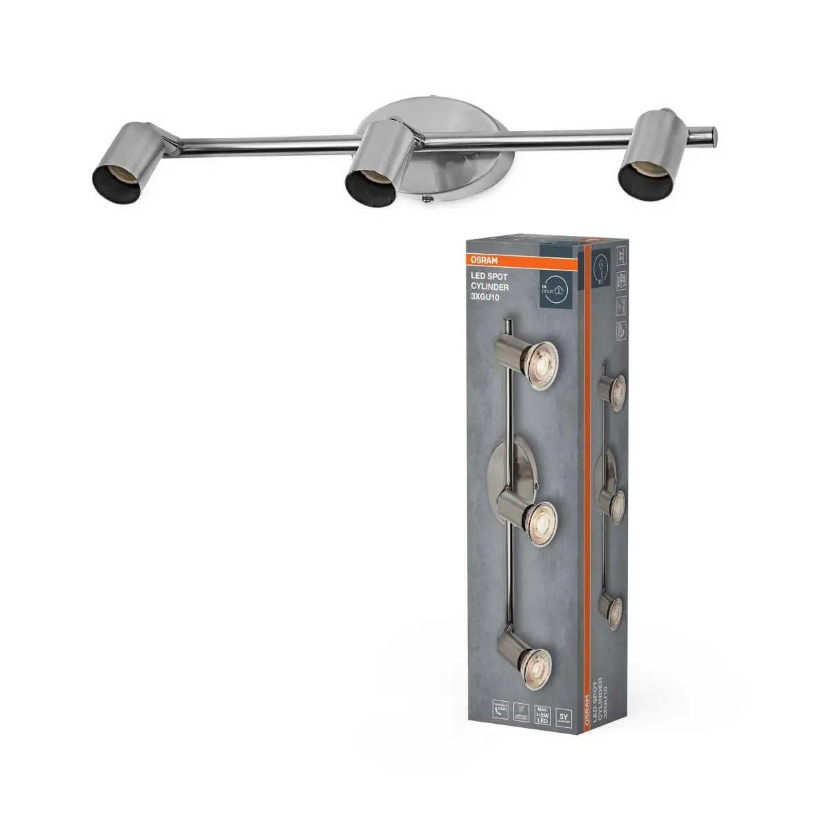 Bodové svítidlo LED Cylinder, 3x GU10, Kartáčovaný nikl