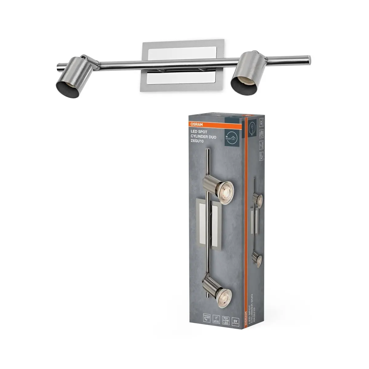 Bodové svítidlo LED Cylinder Duo, 2x GU10, Kartáčovaný nikl