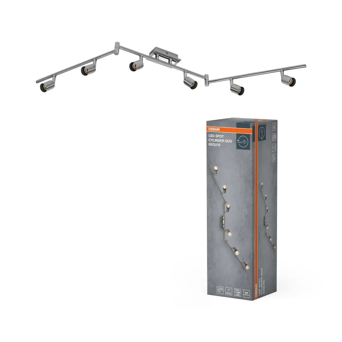 Bodové svítidlo LED Cylinder Duo, 6x GU10, Kartáčovaný nikl