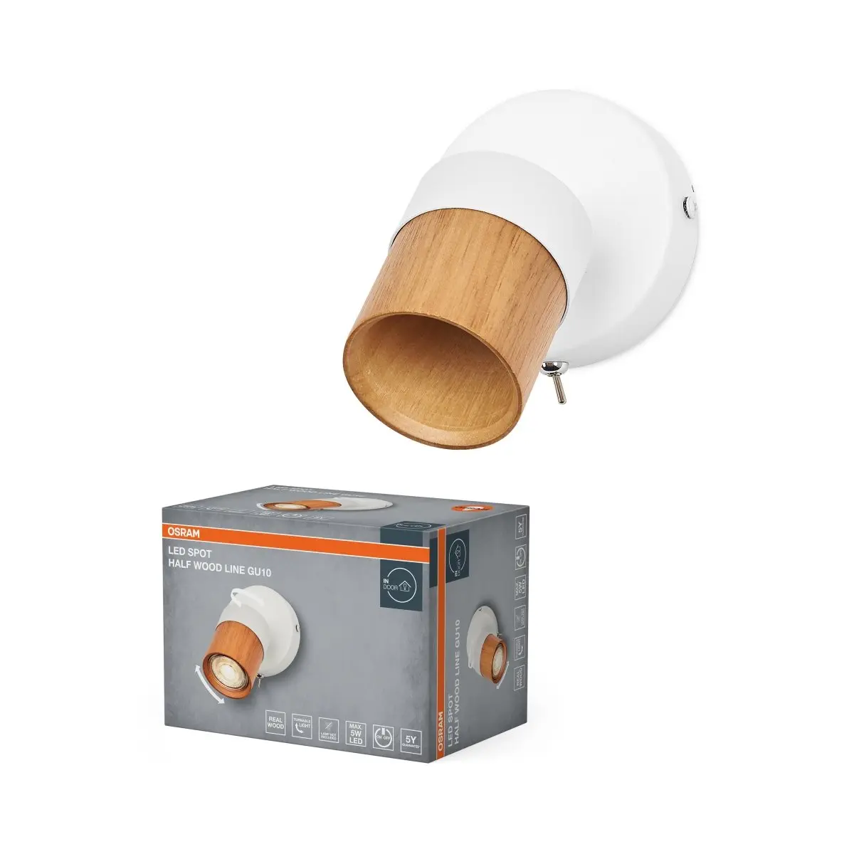 Bodové svítidlo LED Half Wood Line, 1x GU10, Bílá/Dřevo