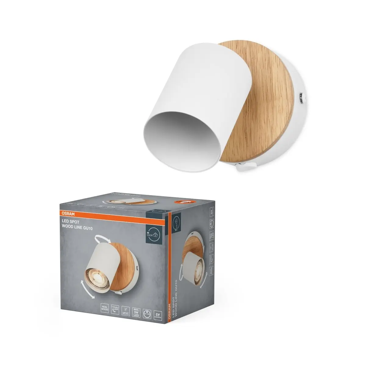 Bodové svítidlo LED Wood Line, 1x GU10, Bílá/Dřevo