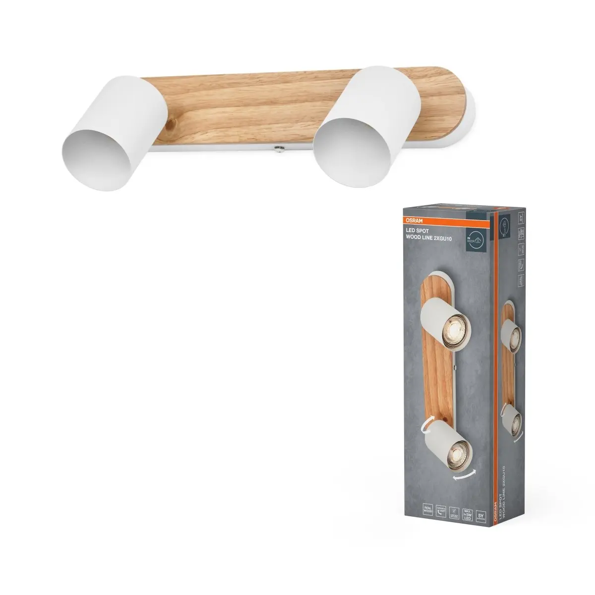 Bodové svítidlo LED Wood Line, 2x GU10, Bílá/Dřevo
