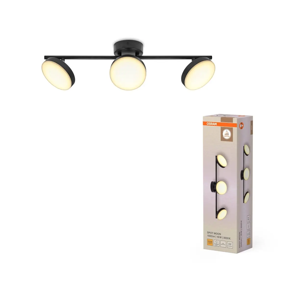Černé stropní svítidlo 16 W Teplá bílá 580 mm