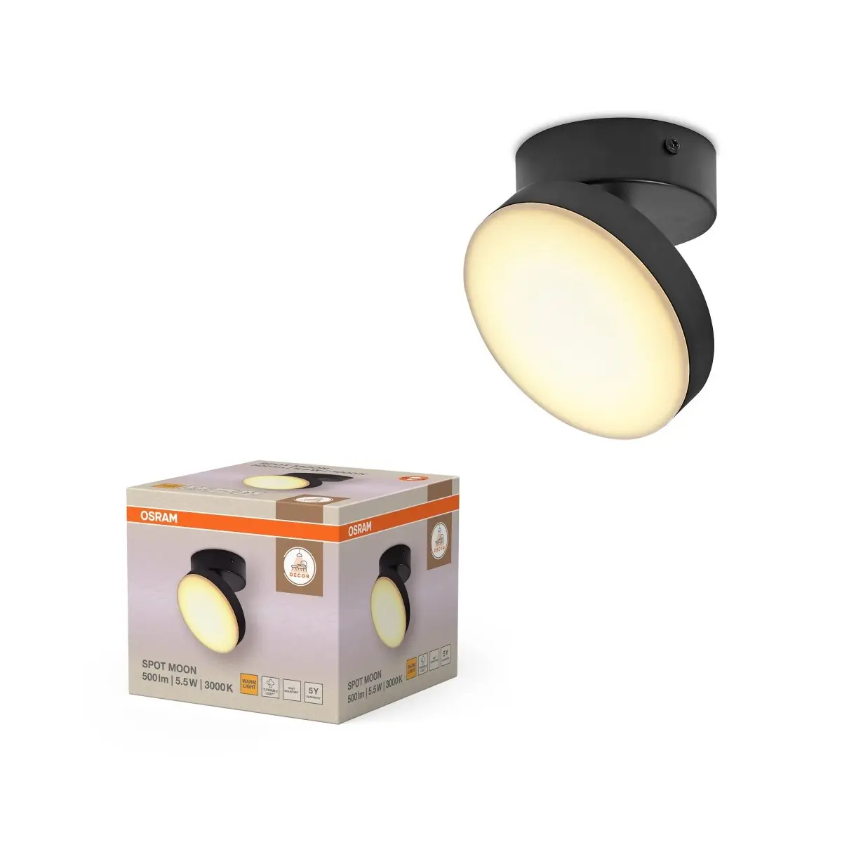 Černé stropní svítidlo 5,50 W Teplá bílá 120 mm
