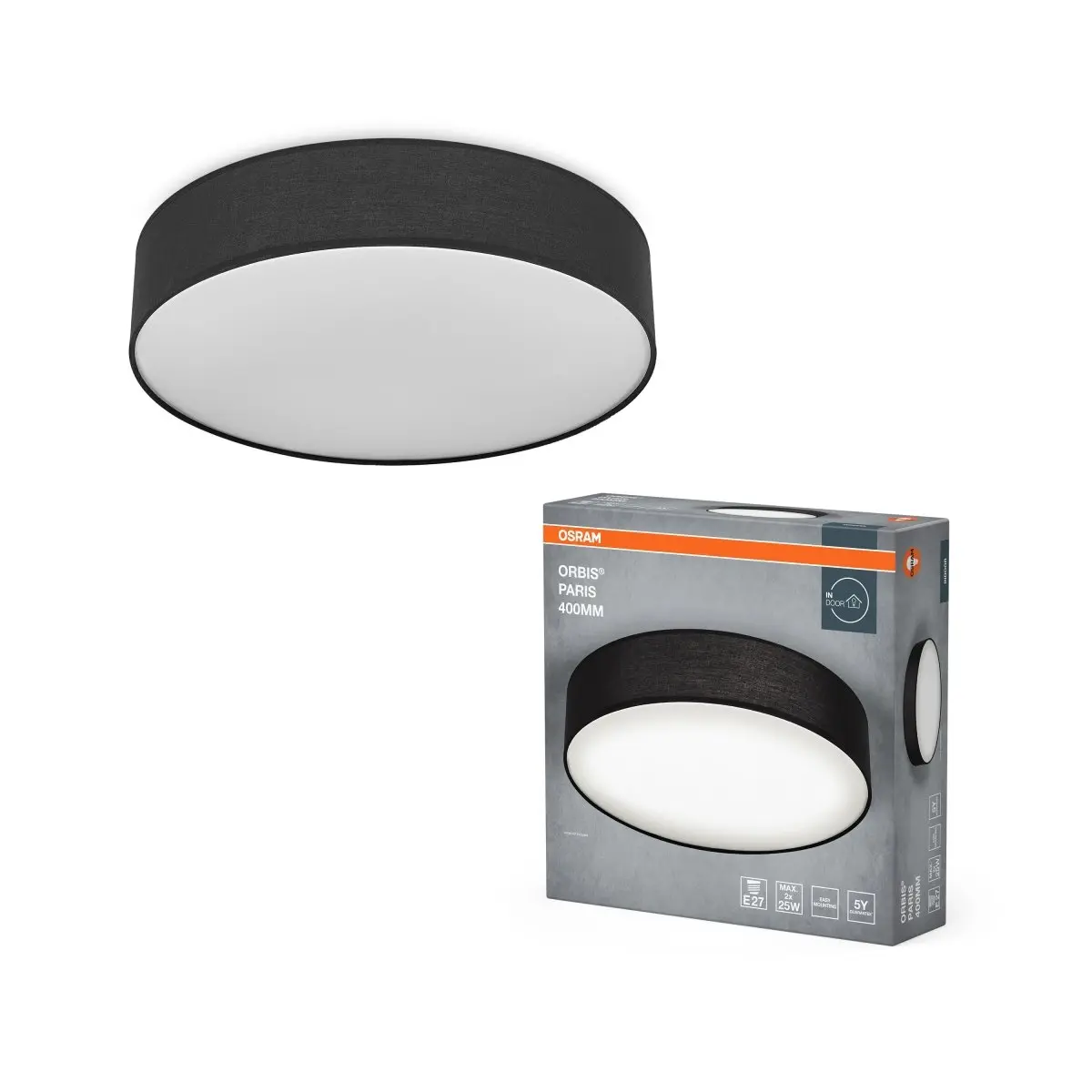Černé stropní svítidlo E27 ORBIS PARIS 400 mm OSRAM