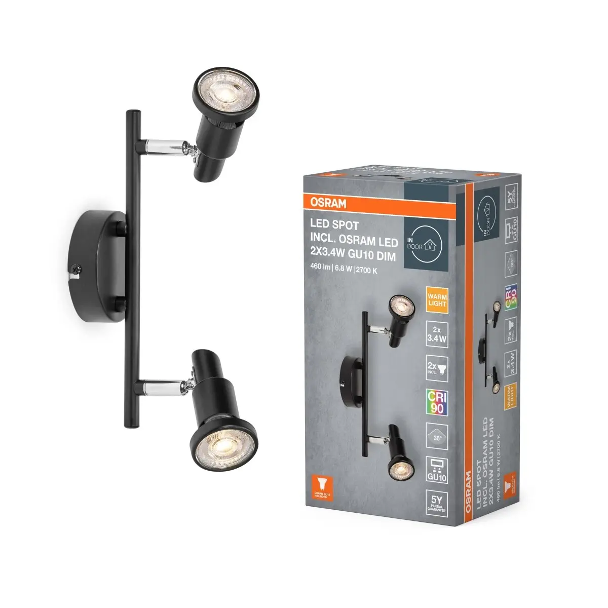 Černé stropní svítidlo LED Spot 256 mm 36°, teplá bílá