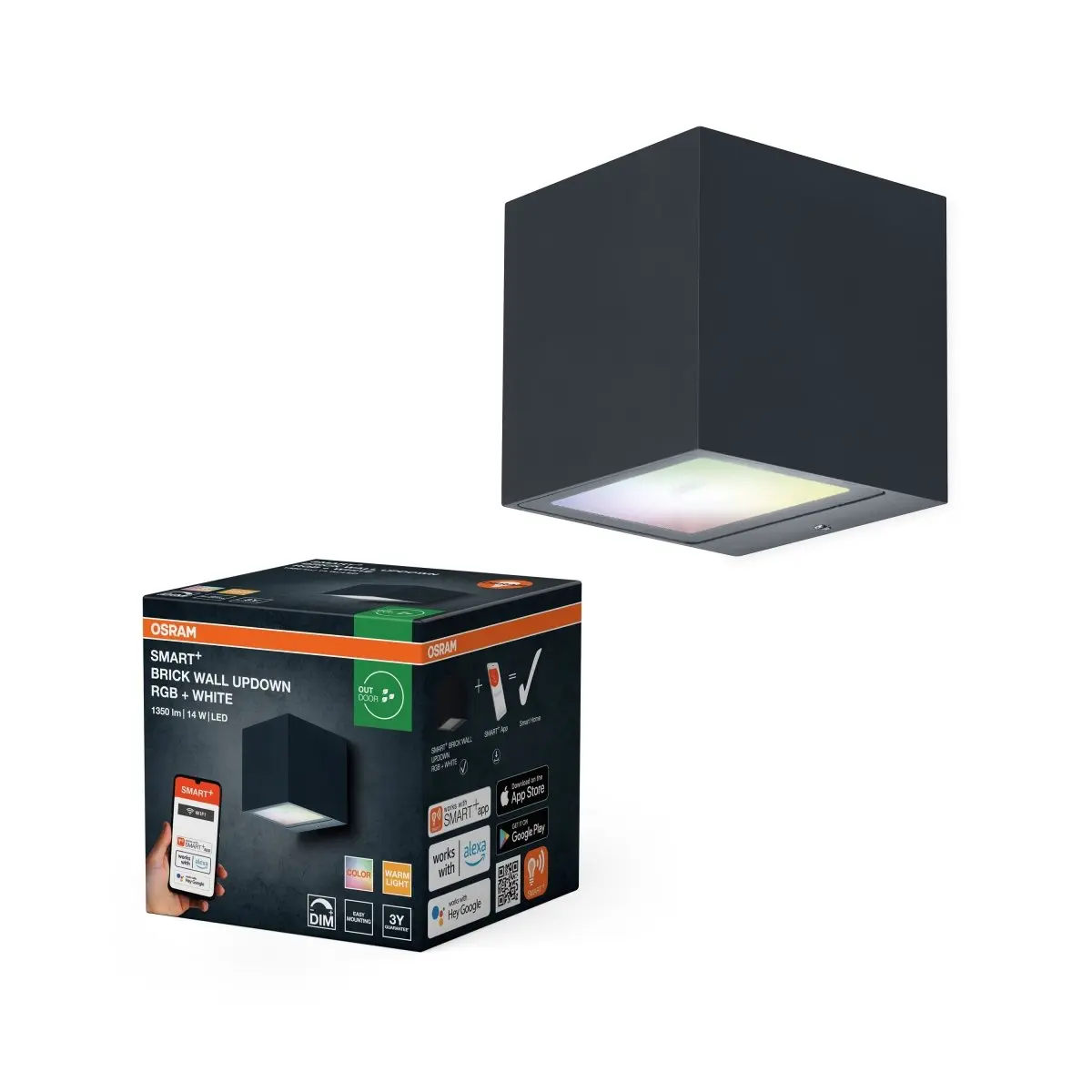 Chytré venkovní nástěnné svítidlo Brick Wall UpDown RGB+Teplá Bílá