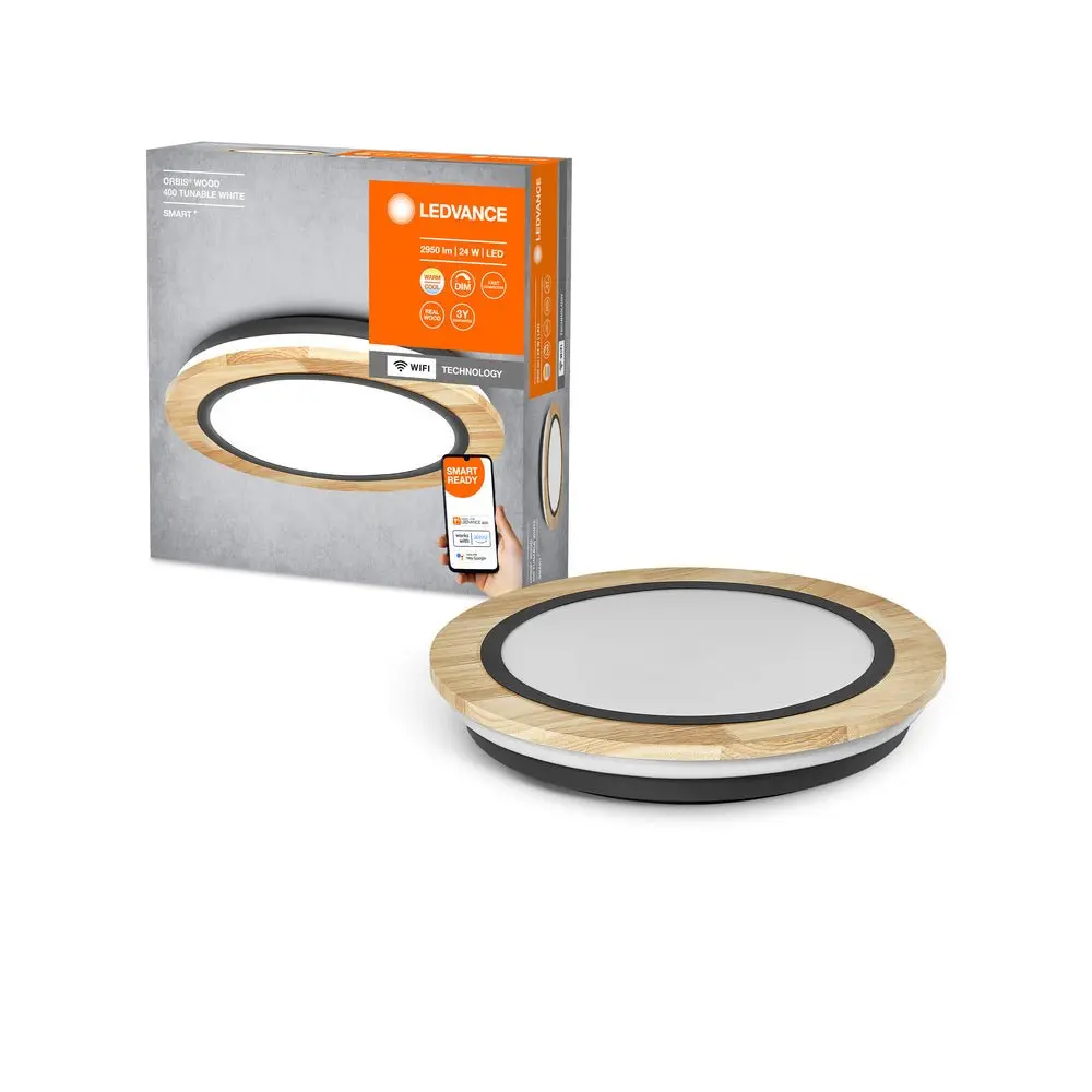 LEDVANCE Smart+ - Chytré stropní LED svítidlo Orbis, průměr 40 cm, Wood 4058075754751