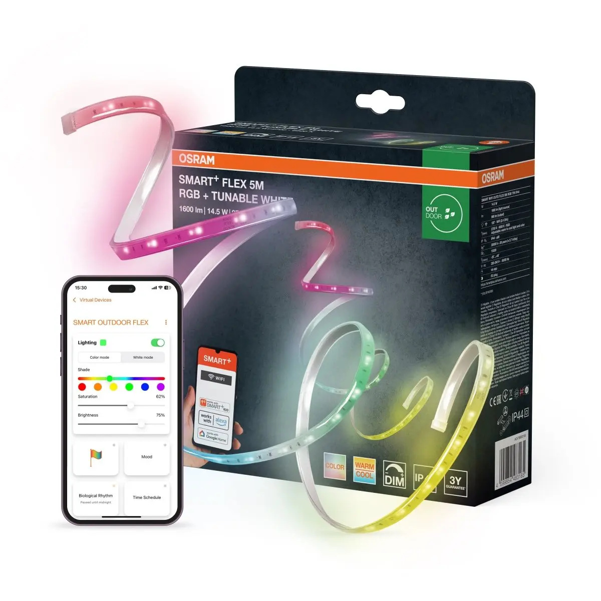 Chytrý Wifi Venkovní flexibilní IP44 5m RGB+Laditelná Bílá