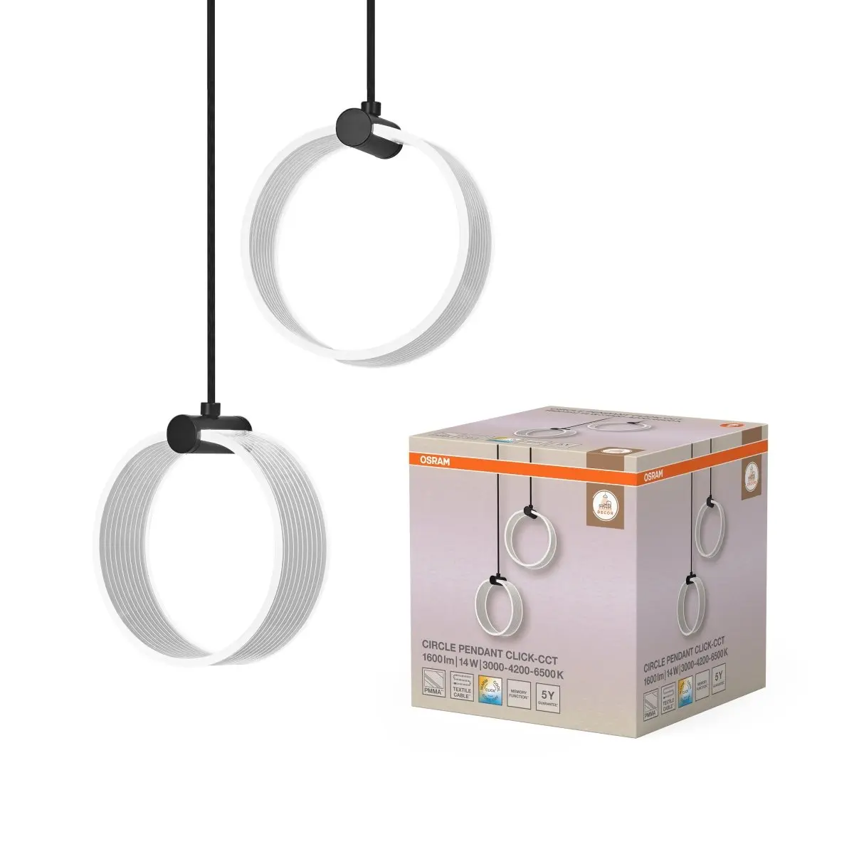 Decor Circle 2x LED závěsné svítidlo 14 W Click CCT, černé, Ø273 mm